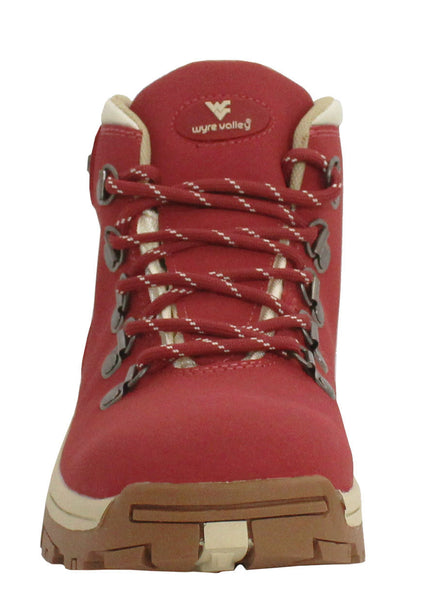 Wyre Valley Womens Red Waterproof Leather Lace Up Memory Foam Hiking Boots