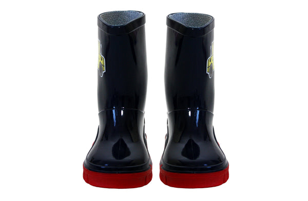Boys Kids Navy Red Digger Puddle Rain Waterproof Wellington Boots