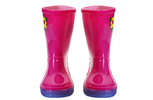 Girls Kids Pink Flowers Puddle Rain Waterproof Wellington Boots