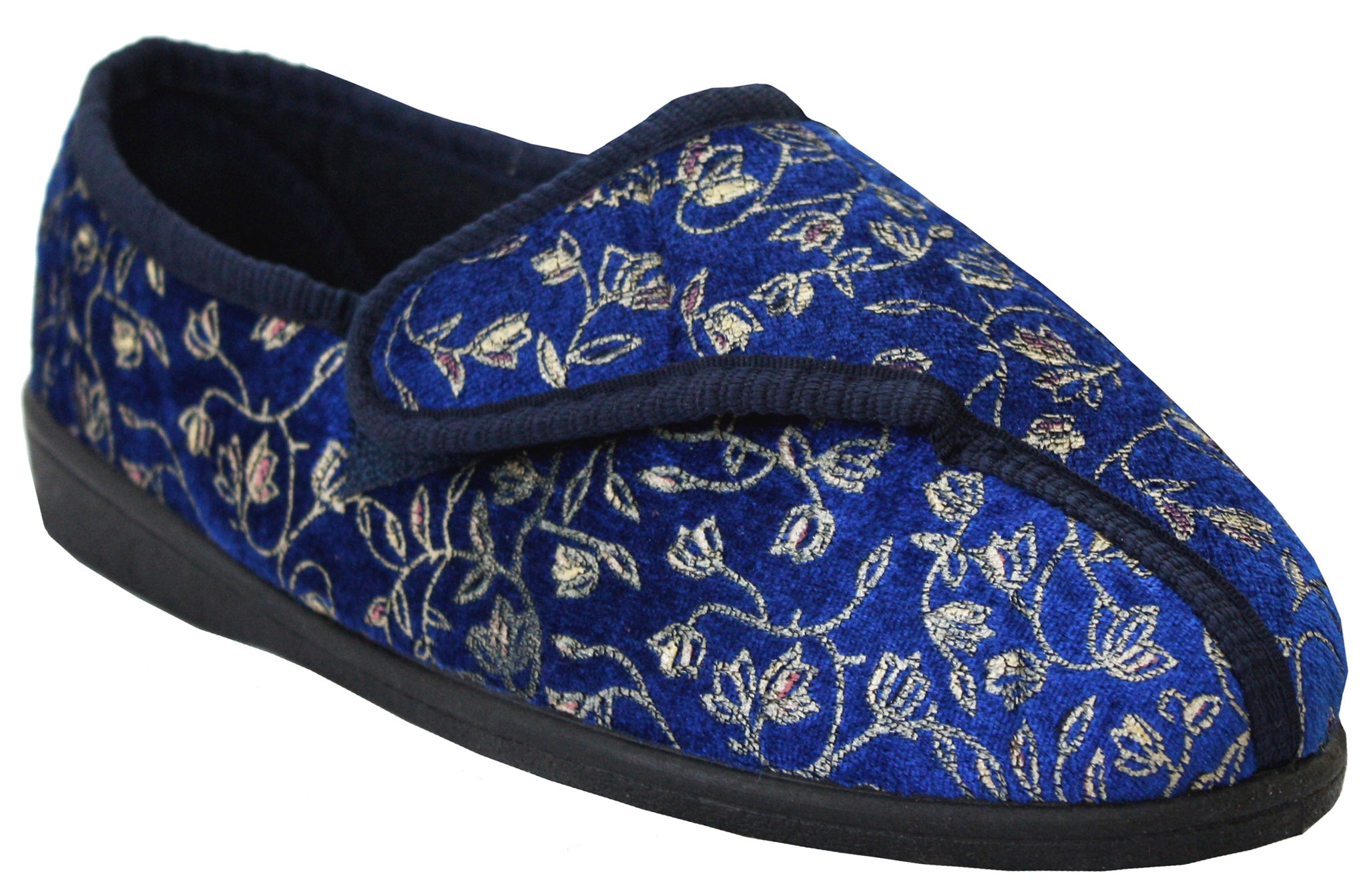 Womens Navy Diabetic Orthopaedic Touch Fastening Slippers