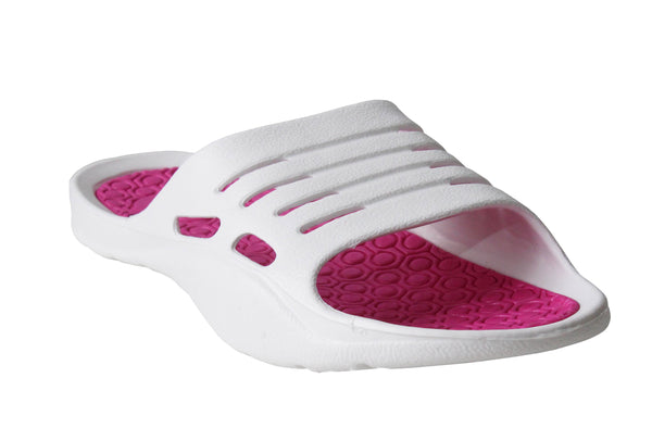 Womens White Pink Lightweight EVA Pool Sliders