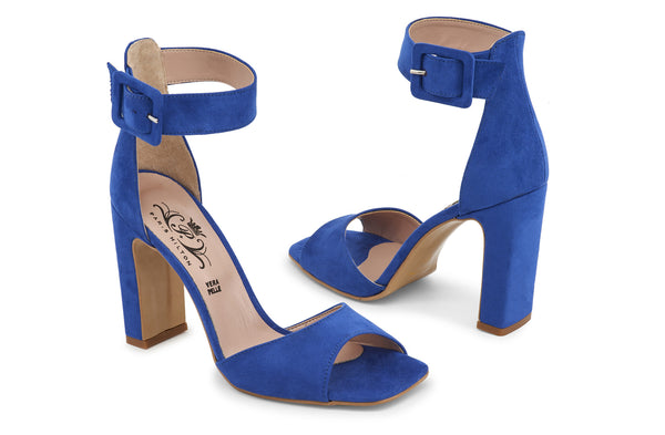 Paris Hilton Womens Blue Ankle Strap Block Heel Court Shoes