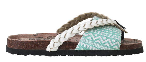 Womens White Mint Slip On Suede Multi Toe Post Flip Flop Cork Sandals